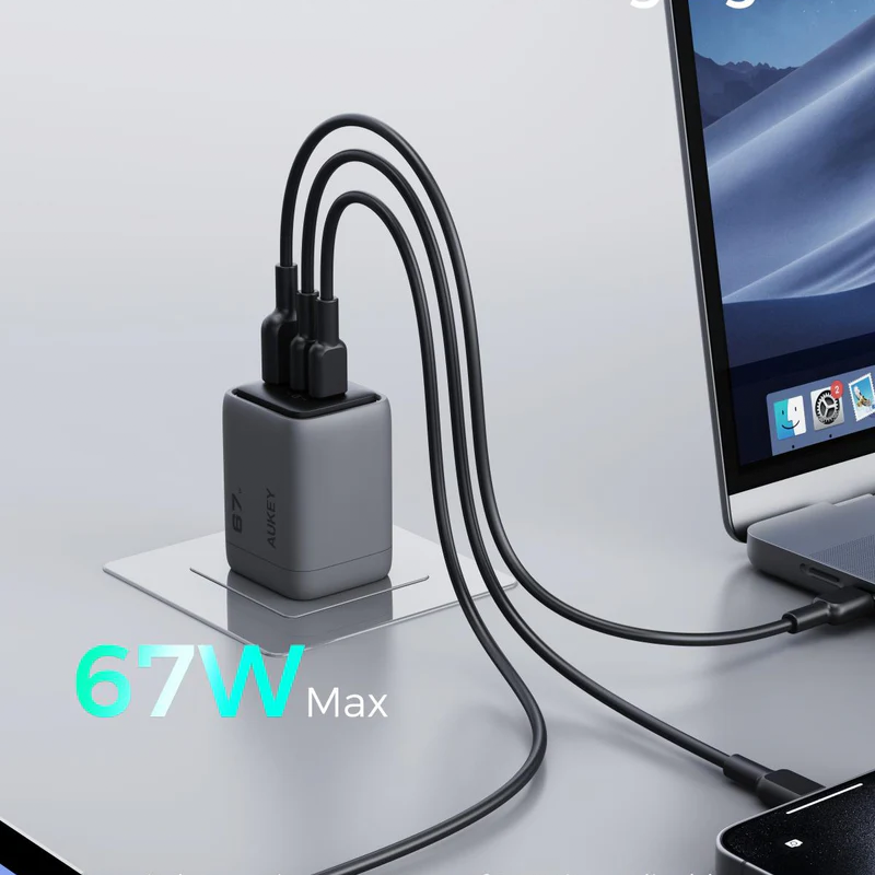 Aukey Comet Mix 3 67W PD Wall Charger With GaN Technology - Black | PA-C3