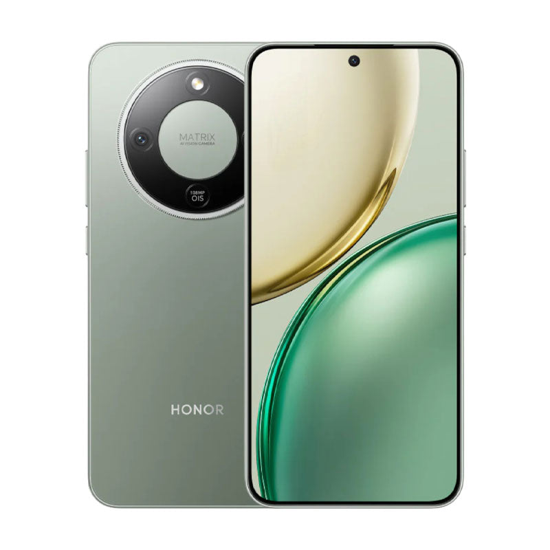 Honor X9d - 256GB Storage - 12GB RAM - 5G Connectivity - Forest Green - Honor smartphone showing front and back 