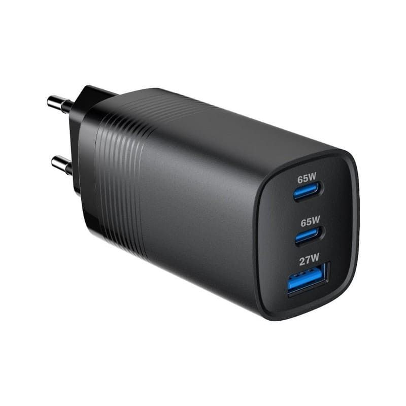 Smart Gate 65W GaN Wall Charger 3-Port (2 USB-C PD + USB-A QC) Fast Charging Adapter - Black