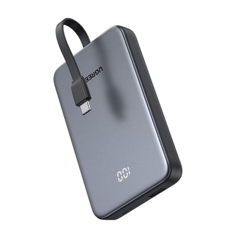UGREEN PB526 10000mAh 20W Power Bank with Built-in Cable - Gray 
