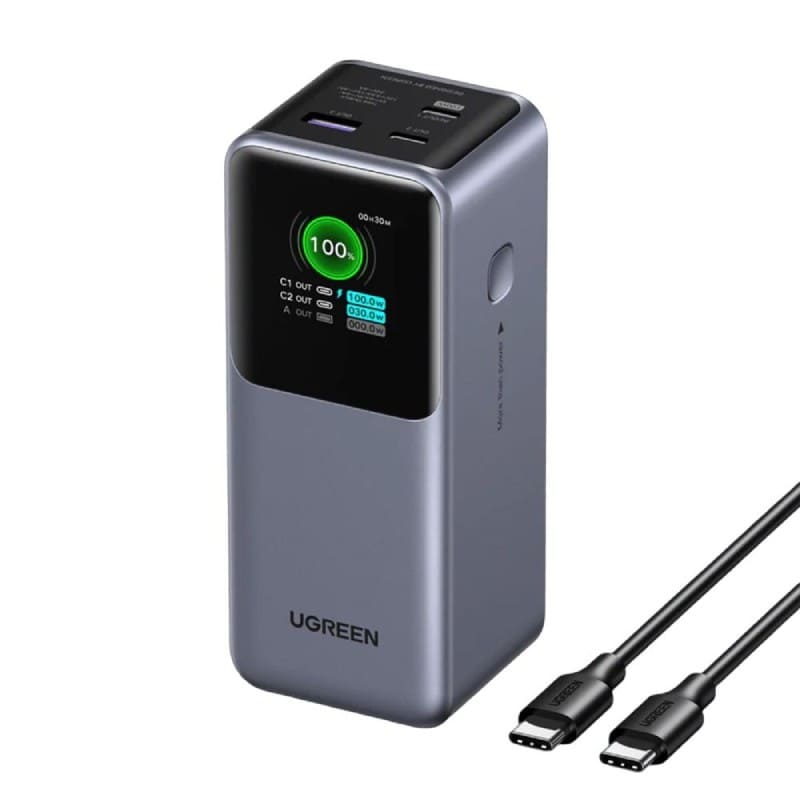 UGREEN PB721 External Battery, 20000mAh, 130W, QC + PD, 1 x USB-A - 2 x USB-C, Gray
