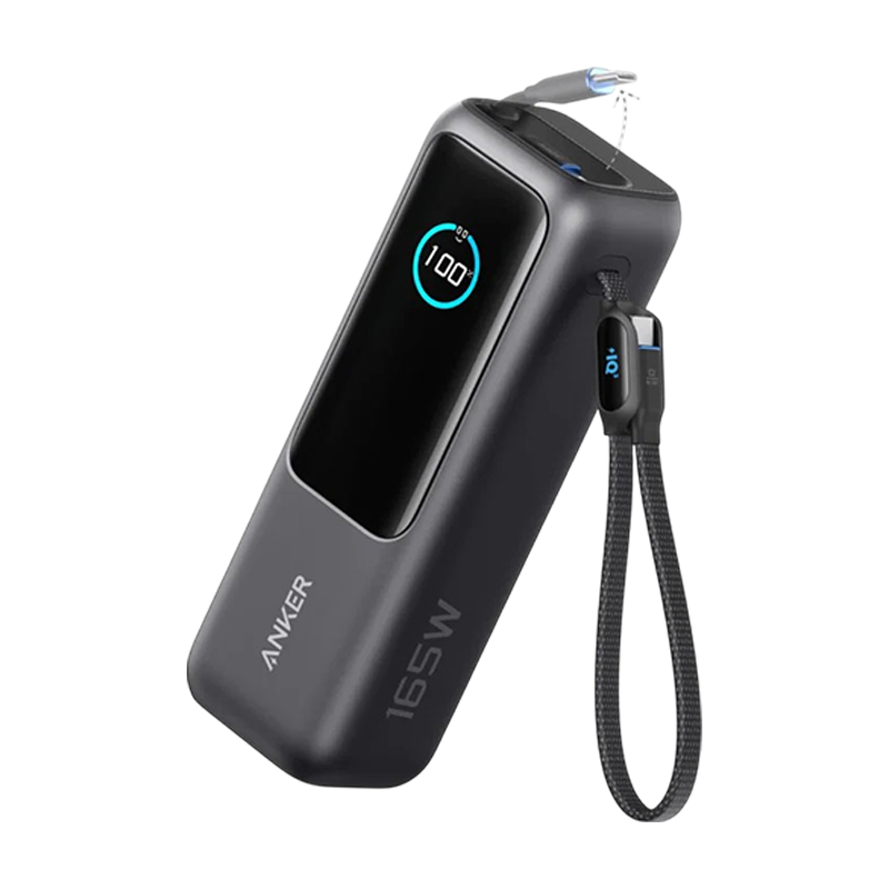 Anker Zolo Power Bank 25000mAh 165W Fast Charging with Built-In USB-C Cable – Black