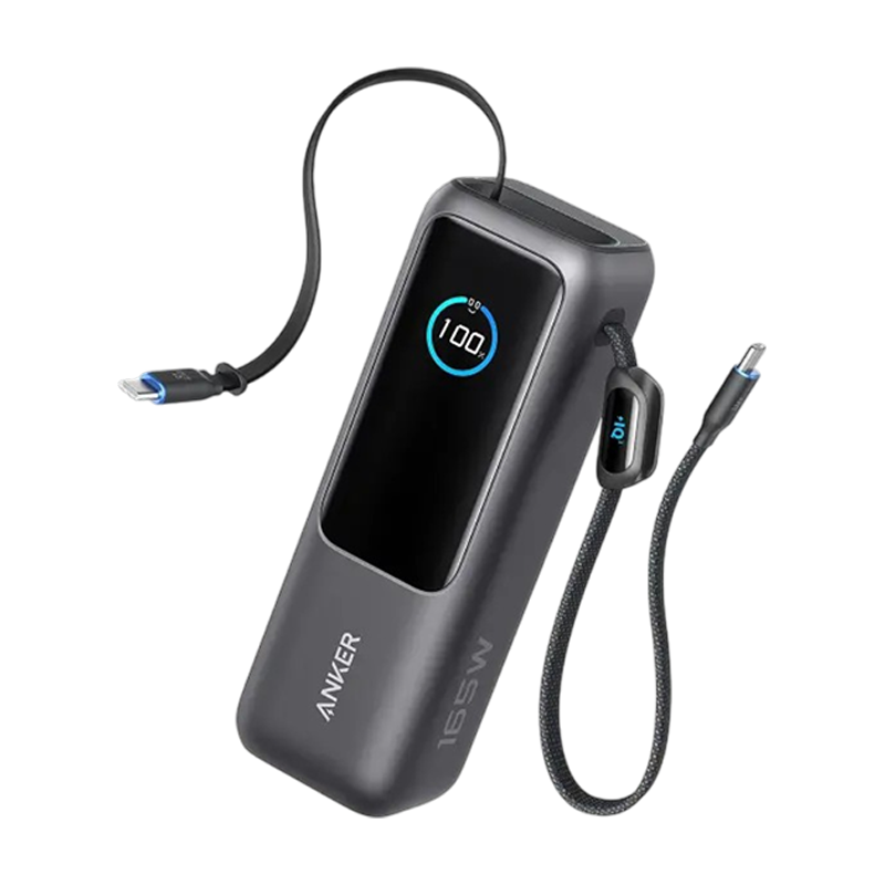 Anker Zolo Power Bank 25000mAh 165W Fast Charging with Built-In USB-C Cable – Black