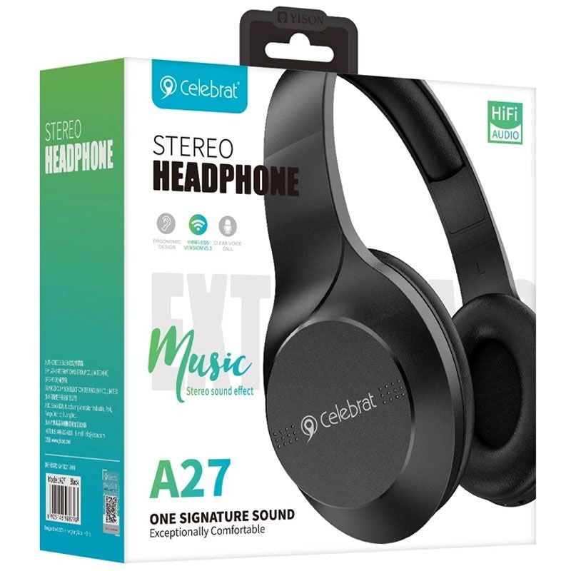 Celebrat A27 Wireless Bluetooth Headphone - Black
