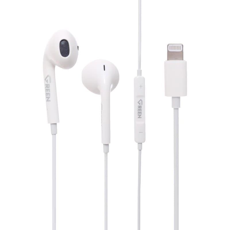 Green Stereo Headset Lightning YM-017 Earphones for iPhone - High Quality Sound & Built-in Mic